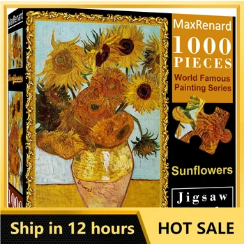 MaxRenard Quebra-cabeça de 1000 Peças para Adultos Van Gogh Girassol Velho Mestre Jogo de Família Casa de Decoração de Parede