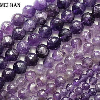 Meihan atacado naturais 6mm 8mm 10mm de quartzo ametista facetada rodada solta esferas de pedra para fazer jóias projeto diy
