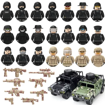 Militar das Forças Especiais da SWAT Gangster Jipes Veículo Off-Road Assault Modelo de Barco Soldado de Armas de blocos de Construção de Brinquedo Para Crianças