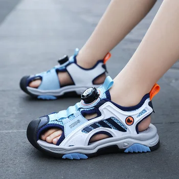 Moda Giro Do Botão Meninos Crianças Sandálias De Verão Para Crianças Sapatos De Praia Mole Inferior Antiderrapante Chute Tamanho 29-39