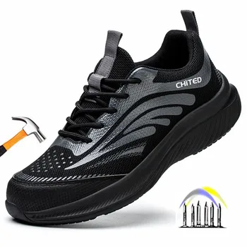 moda sapatos de segurança para homens mulheres anti esmagamento de segurança do trabalho tênis com aço do dedo do pé anti punção de trabalho sapatos com proteção