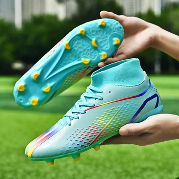 Modelos quente De Jogo Profissional de Futebol Sapatos de Homens e Mulheres de Longa Picos de Grama Sapatos de Desporto da Juventude de Futsal Botas