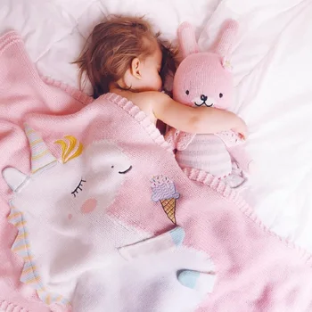 Nordic Unicórnio Crianças De Malha Cobertor Macio Super Fino Que Knitting O Verão Colchas Infantis Swaddle Bebê Recém-Nascido De Cama De Criança Pequena Toalha