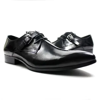 Novo estilo de fivela de moda apontado lace vestido de negócio sapatos de couro casual sapatos para homens