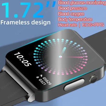 Novo Medidor de Glicose no Sangue Smart Watch Homens ECG frequência Cardíaca Pressão Arterial Temperatura de Saúde Rastreador Inteligente Relógios Para Huawei Xiaomi