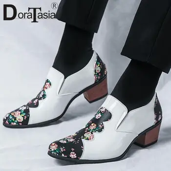 O Design da marca homens Cores Misturadas Sapatos de Moda de Impressão Chunky Salto Alto Office Sapatos de Casamento Casual Business Daily Calçado Masculino