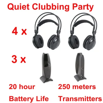 O Uso da família Clássica Silent Disco Completo Sistema de Fones de ouvido sem Fio UHF-6 - (4 Clássica Receptores + 3 Transmissores)