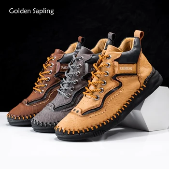 Ouro Rebento de Clássicos dos Homens Botas Casuais Sapatos de Plataforma Calçado Lazer Ankle Boot Homens de Couro Confortáveis Televisão de Sapatos ao ar livre