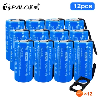 PALO 12PCS 3.2 V 32700 7200mAh Bateria LiFePO4 35A Descarga Contínua Máxima 55º-bateria de Alta potência+DIY Níquel folhas 32700