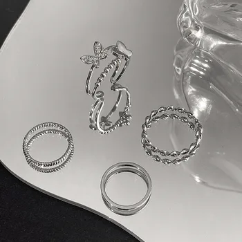 Punk Cor De Prata Borboleta Torção Anéis Para Mulheres Meninas Elegantes Ajustável Simples Dedo Conjunto De Anéis De Festa Moda Jóias Presentes