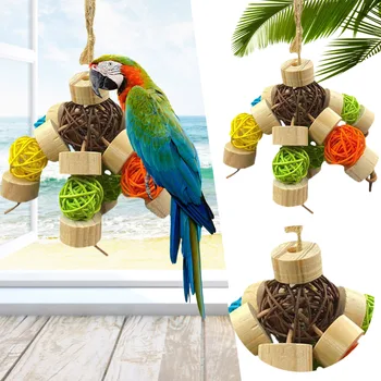 Pássaro Colorido Brinquedos Para Papagaios Mastigar Brinquedos Papagaio-Do-Congo Brinquedos Com Madeira Grama De Mascar Pendurar A Gaiola Do Swing Subir Mastigar Brinquedos