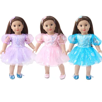 Roupas de boneca de 18 Polegadas-Americano de Menina Boneca Kawai cor-de-Rosa Azul Princesa Fios Saia de Diadema Ajuste 43Cm Roupas de Bebê Boneca Acessórios de Presente