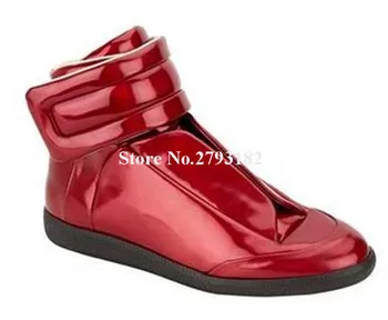 Rousmery o Design da Marca do Dedo do pé Redondo de Alta-top de Couro Vermelho Tênis Homens de Alta Qualidade Sapatos Casuais de Lazer Sapatos