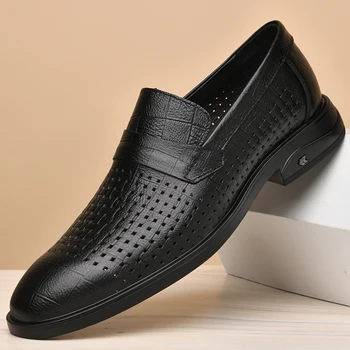 Sapatos De Alta Qualidade Para Homens 2023 Verão De Novo Respirável Couro Genuíno Marrom E Preto Deslizar Sobre Sapatos Masculinos Derby Calçados Homem