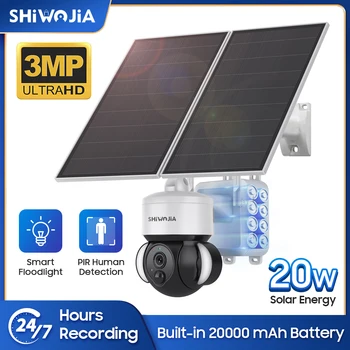 SHIWOJIA 3MP 4G Solar Exterior da Câmera 20W Painel Solar de Segurança de Proteção de Duas Maneira de Falar de Visão Noturna construído em 20000mA Baterries