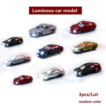 Simulação em Miniatura de Carro Luminoso Modelo de Escala 1:75-1:200 Veículo Brinquedos Para Areia do Edifício Tabela Cena de Materiais Diorama Kits de 3Pcs