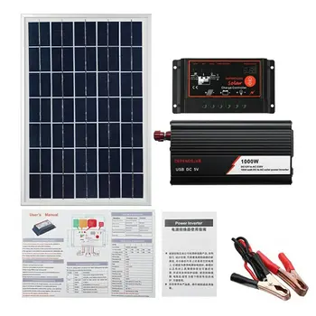 Sistema de Painel Solar 18V 20W Painel Solar, Bateria, Controlador de Carga Solar, Inversor Kit Completo de Geração de Energia 50A