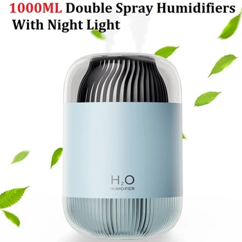 Umidificador de 1000ML Recarregável Duplo Spray de Umidificadores Com a Luz da Noite 4-Névoa Modos de Ar, Umidificador Para Home Office