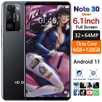 Versão Global HTM Note30 Ultra Smartphone de Baixo Preço 128G Global Rom Telefones celulares Desbloquear Android11 Original Celulares 5200mAh