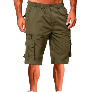 Verão 2023 Novos Homens Macacão em linha Reta Casual Carga Shorts Homens Multi-Bolso Solto Cinco-Ponto de Shorts Masculinos Zíper decoração