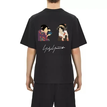 Y-3 Yohji Yamamoto 23SS Estilo Japonês de Ukiyoe Impressão Gráfica de Homens E Mulheres Casual T-shirt Solta