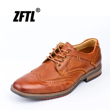 ZFTL dos Homens Novos Brogue sapatos de homem de negócios, sapatos em tamanho Grande Marrom de Alta qualidade em couro genuíno Britânico Vintage, sapatos casuais