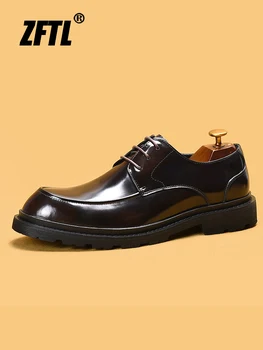 ZFTL Homens Casuais sapatos de Couro Genuíno Britânico de Negócios sapatos de Homem de Rendas até Sapatos aumento da Altura de sapatos de couro Lustroso Fashoin