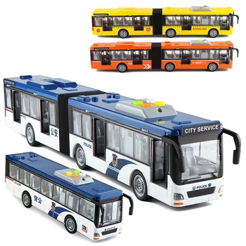 Ônibus Articulado Fundição Modelo Grande De Simulação De Inércia De Som Luz Duplo Seção De Ônibus Do Campus Carro De Brinquedos Para As Crianças